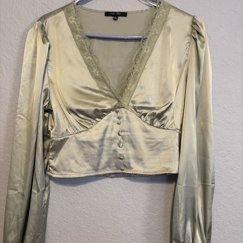 Love Tree Sage Green Satin Blouse
